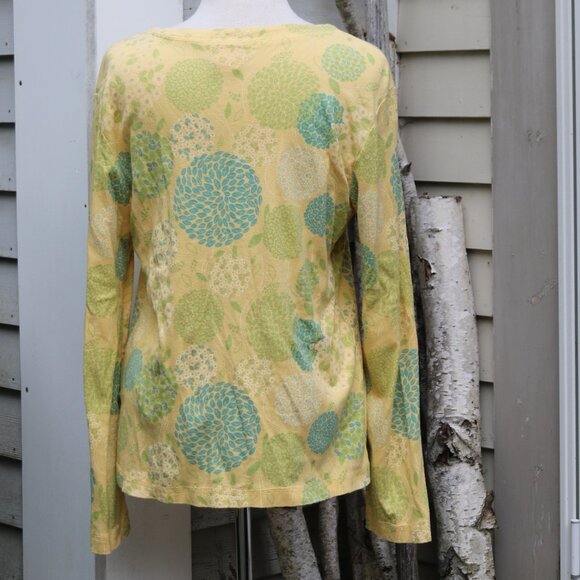 Icantoo Nantucket Yellow w Blue Green Floral Cotton Button Cardigan Sz LARGE - Picture 5 of 7